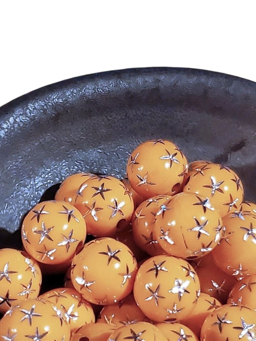 10 Vintage Retro Orange Silver Stars 12mm Round Acrylic Shabby Chic Beads